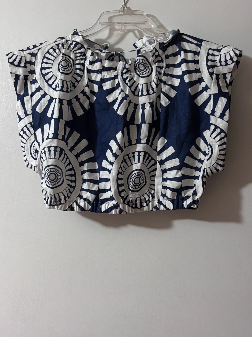 NWT Lemlem Muna Ruched Linen Crop Top Zeina Navy M